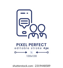 Work communication app linear desktop icon. Team chat. Instant messaging. Pixel perfect 128x128, outline 4px. GUI, UX design. Isolated user interface element for website. Editable stroke