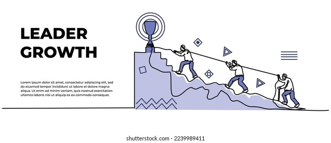 Work competition vector illustration. Workers trying to hill climb to reach a trophy. Modern flat in continuous line style.