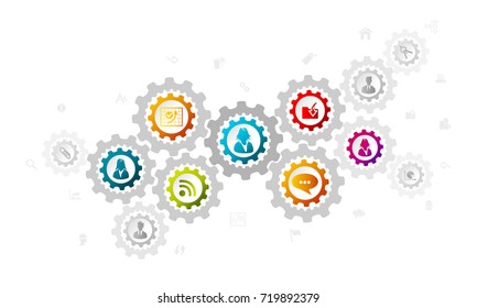 Work concept illustration with gear made out of business icons