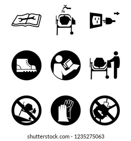 Work with concrete mixer safety instructions icon set