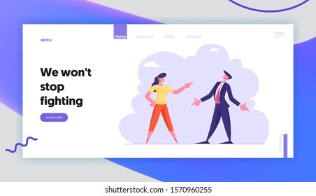 Work Conflict Between Colleagues or Office Employees Website Landing Page. Business Man and Woman Yelling on Each Other Having Quarrel and Fight Web Page Banner. Cartoon Flat Vector Illustration