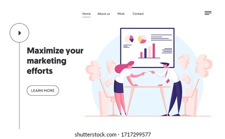 Work Conflict Between Colleagues or Worker Employees, Fight for Leadership Landing Page Template. Business Man and Woman Characters Opponents Arguing in Office. Cartoon People Vector Illustration