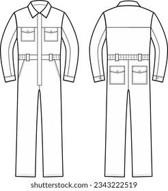 El trabajo de los hombres es encubierto. Delante y atrás. CAD de moda. Ilustración vectorial.