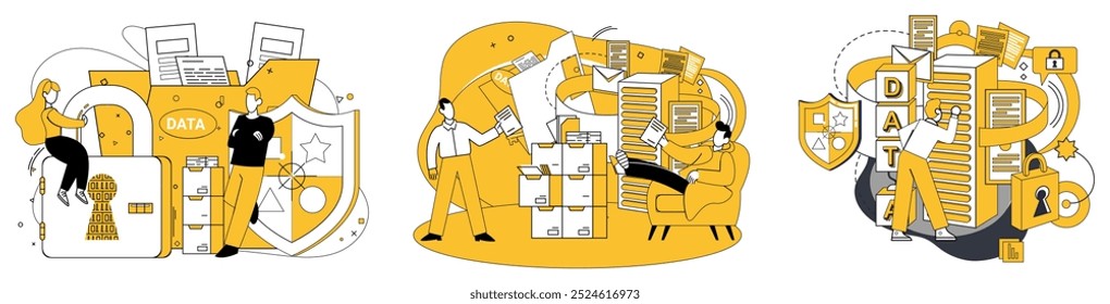 Work with data vector illustration. Data analytics breathes life into numbers, transforming them into strategic assets Financial insights are treasures unearthed by analytical archaeologists data