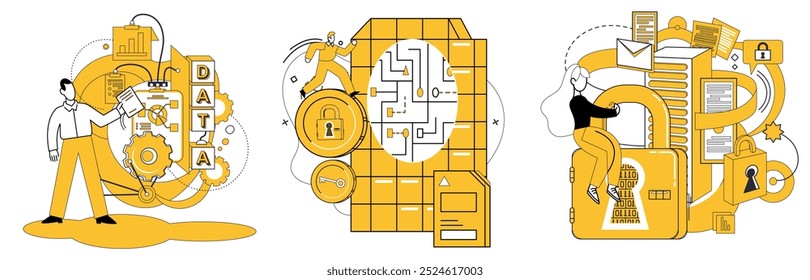 Arbeiten mit Datenvektorgrafik. Business, Finanzen und Industrie konvergieren am Scheideweg Datenanalyse Meisterschaft Buchhaltung findet Klarheit durch Linsenanalyse, die Präzision in Datensätzen sicherstellt