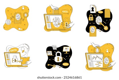 Trabalhar com ilustração de vetor de dados. Finanças e economia encontram harmonia na sinfonia conduzida pela análise de dados Gráficos de gerenciamento curso para o sucesso com insights de ajuda da análise de dados