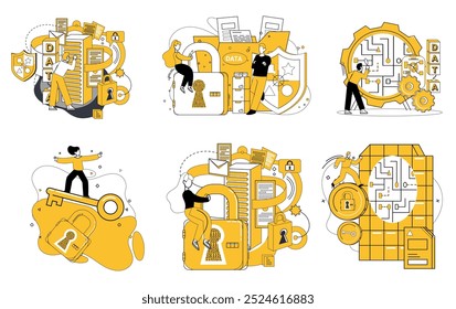 Work with data vector illustration. Monitoring pulse data is heartbeat ever-evolving analytical landscape Analyzing trends is compass guiding businesses through ever-shifting digital terrain