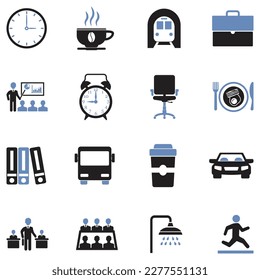 Work Day Icons. Two Tone Flat Design. Vector Illustration.
