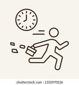 Work day line icon. Employee running past clock. Business concept. Can be used for topics like time management, daily routine, time late