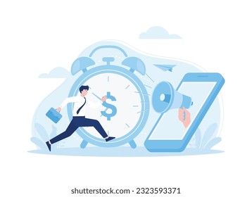 Plazo de trabajo, concepto de gestión de tiempo, ilustración plana de tendencia