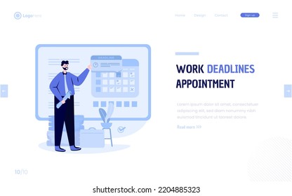 Work deadlines appointment illustration on landing page design