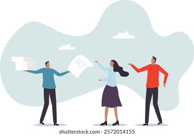 Work delegation, manager distribute work assignment to team member colleagues, assign tasks, job or project to staff responsibility .business concept.flat character.