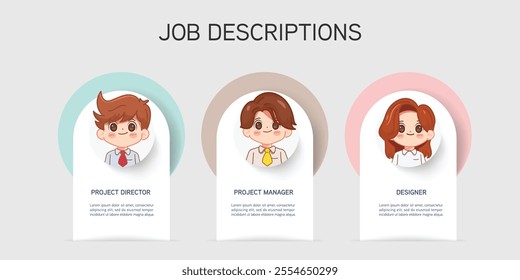 Work Descriptions Concept. Tiny Employer Characters. Cartoon People Vector Illustration