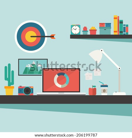 Work Desk Accessories On Flat Design Stock Vector Royalty Free