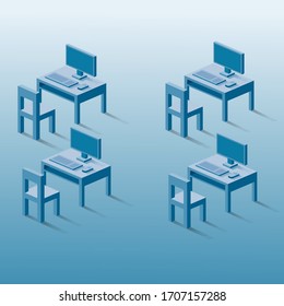Work desk and chair. with computer on the table. vector illustration. flat design.