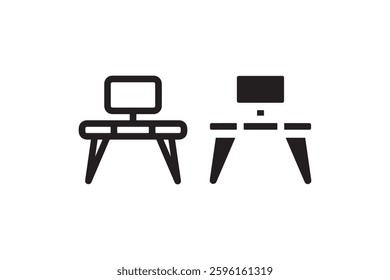 Work desk with computer icon in black and white Vector