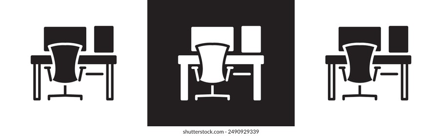 Work desk flat icon. Administrator system, computer settings line icon related to management and administration. Vector illustration icon isolated on black and white transparent background.