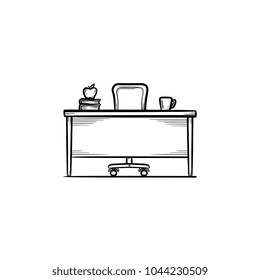 Work desk hand drawn outline doodle icon. Pupil or teacher work desk vector sketch illustration for print, web, mobile and infographics isolated on white background.