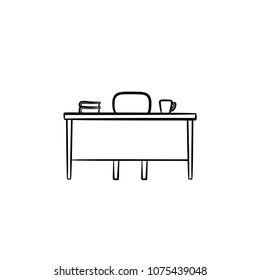 Work desk hand drawn outline doodle icon. Office desk with chair vector sketch illustration for print, web, mobile and infographics isolated on white background.