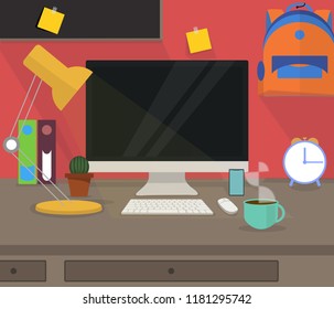 work desk at home vector 