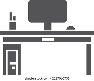Work desk icon. Black home cabinet furniture