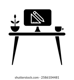 Work desk icon in glyph style. A Creative Worker's Work Desk
