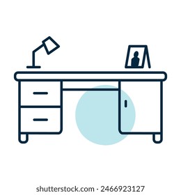 Work desk with lamp vector icon. Graph symbol for furniture, web site and apps design, logo, app, UI