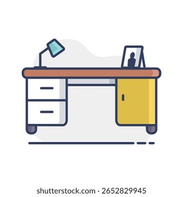 Work desk with lamp vector icon. Graph symbol for furniture, web site and apps design, logo, app, UI