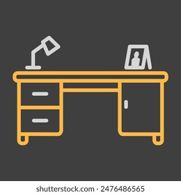 Work desk with lamp vector on dark background icon. Graph symbol for furniture, web site and apps design, logo, app, UI