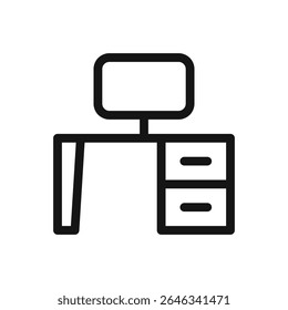 Work desk line icon, office desk with desktop computer vector symbol with editable stroke