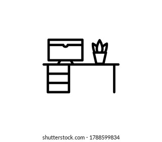 Work desk line icon. Vector symbol in trendy flat style on white background. Work desk sing for design.