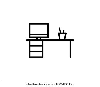 Work desk line icon. Vector symbol in trendy flat style on white background. Work desk sing for design.