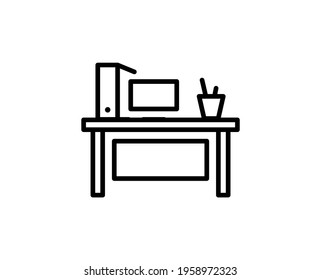 Work desk line icon. Vector symbol in trendy flat style on white background. Work desk sing for design.