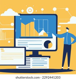 Work desk in office. Can use for backgrounds, infographics, hero images. Flat modern illustration. business devices gadget  office stuff