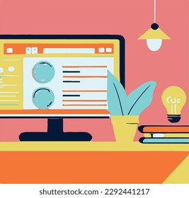 Escritorio en la oficina. Puede usarse para fondos, infografías, imágenes de héroes. Ilustración moderna plana. dispositivos de negocios gadget office