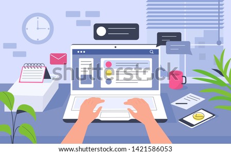 Work desk in office. Can use for backgrounds, infographics, hero images. Flat modern vector illustration.