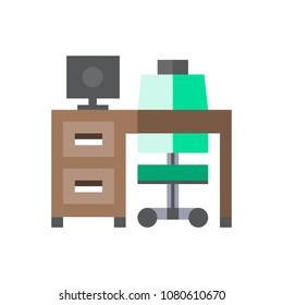 Work desk, work place, office equipment flat vector icon 