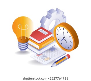 Work desk pouring out inspirational ideas in paper books