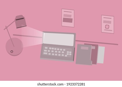 Escritorio en la habitación, mirar la pantalla del ordenador, trabajar en línea Ilustración vectorial del concepto de la oficina doméstica