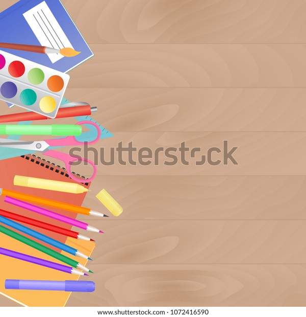 Work Desk School Supplies Set Childrens Stock Vector Royalty Free