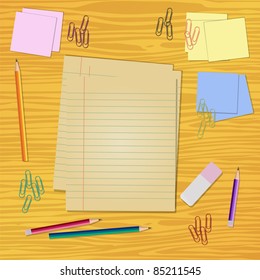 Work desk with stationery, vector