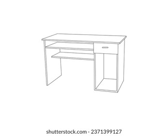 work desk table line art. Business Office Desk Line Art Vector Illustration. Modern business workspace with office furniture. Modern office table vector, study desk isolated on white background.