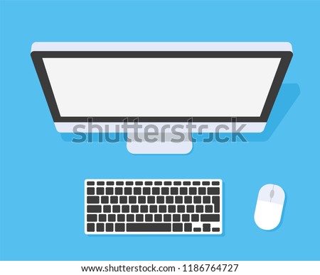 Work desk from the top. Computer keyboard and mouse. Flat style - stock vector.