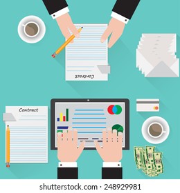 A work desk Trader, the signature of the contract, and the work 
