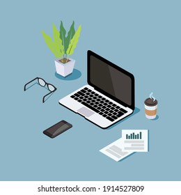 Work desk vector. Home office icon vector isolated illustration