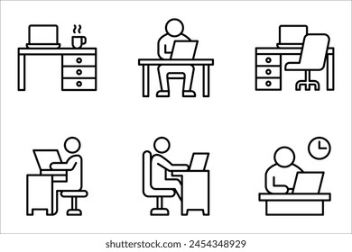 Work desk vector icon set, workspace symbol. Modern, vector illustration on white background