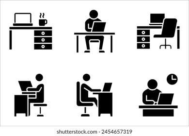 Work desk vector icon set, workspace symbol. Modern, vector illustration on white background