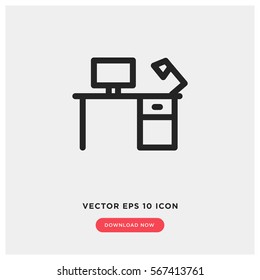 Work Desk Vector Icon, Workspace Symbol. Modern, Simple Flat Vector Illustration For Web Site Or Mobile App