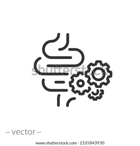 work digestive system icon, bowel with gears, gut protection, thin line symbol on white background - editable stroke vector illustration eps10