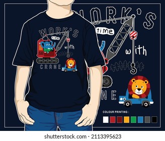 work in driving crane, vector animal cartoon illustration design graphic for print